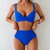 2Pcs/Set Women Bikini Set Knotted Design Chest Pad No Steel Support Bra High Waist Swimming Briefs Set Beach Pool Vacation Sexy Swimsuit