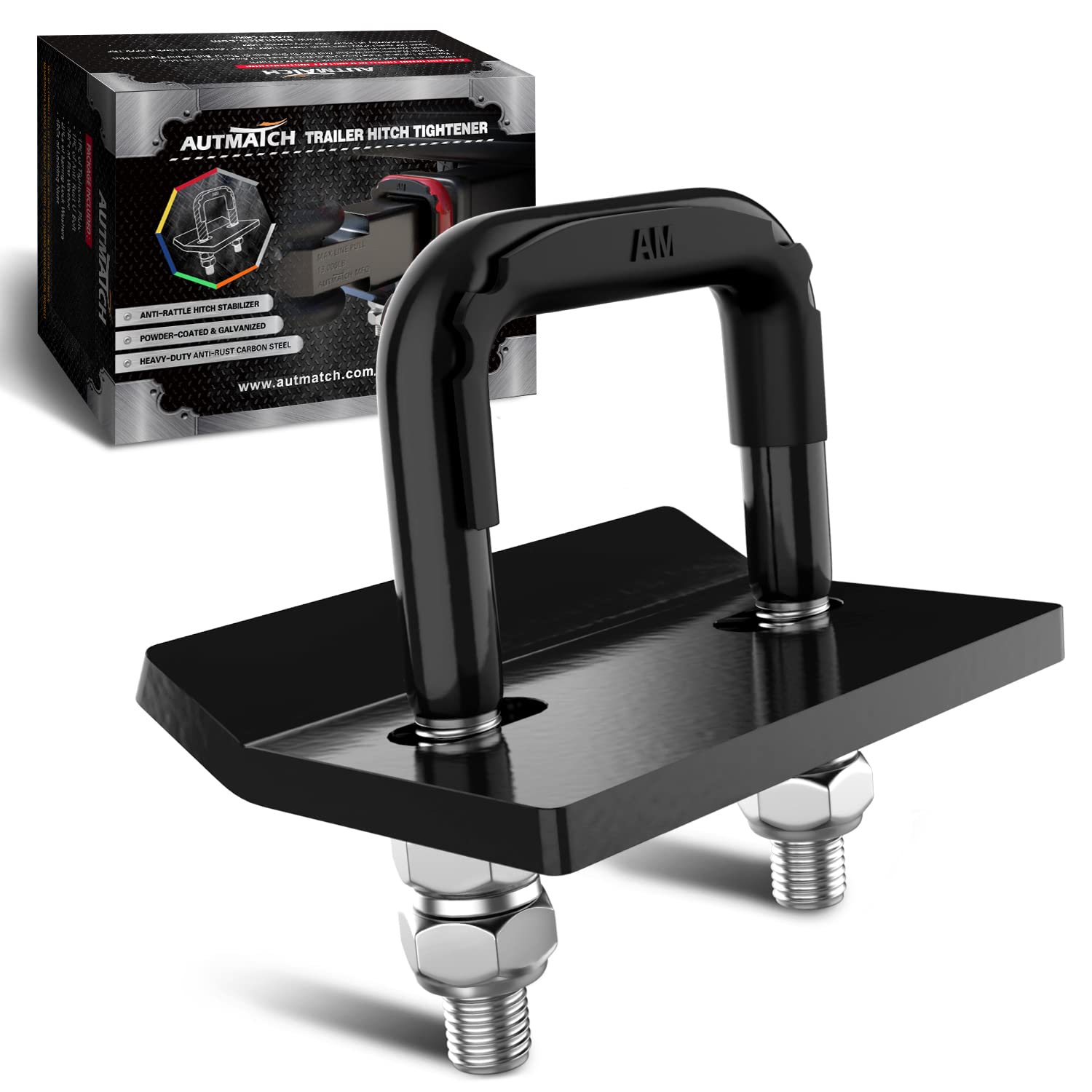 

AUTMATCH Hitch Hitch Stabilizer for and Trailer with Rubber Isolators and Gloss Black Anti-Rattle Clamp, Heavy-Duty 1.5 2.0 Hitches, Anti-Rust