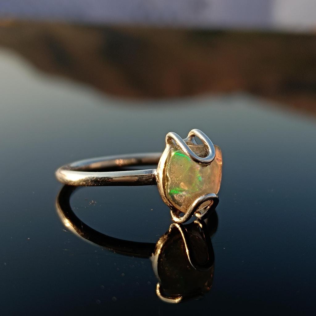 Ethiopian Rough Opal Gemstone Ring In 925 Silver - Natural Raw Materials