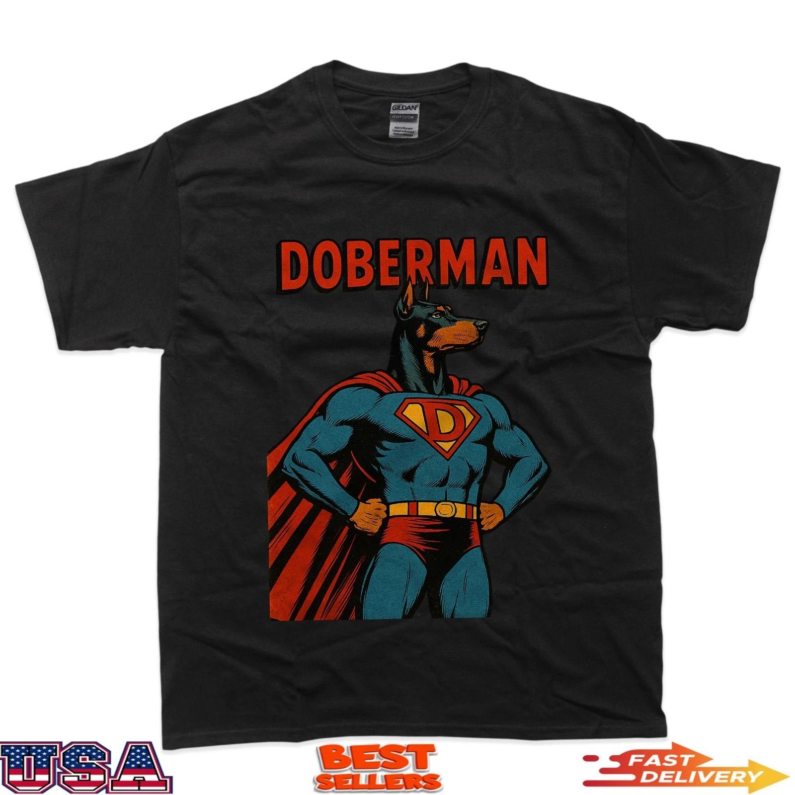 

Doberman Superhero Dog – Comic Style Vintage Graphic 100% Cotton T-shirt Mens Tees Top S