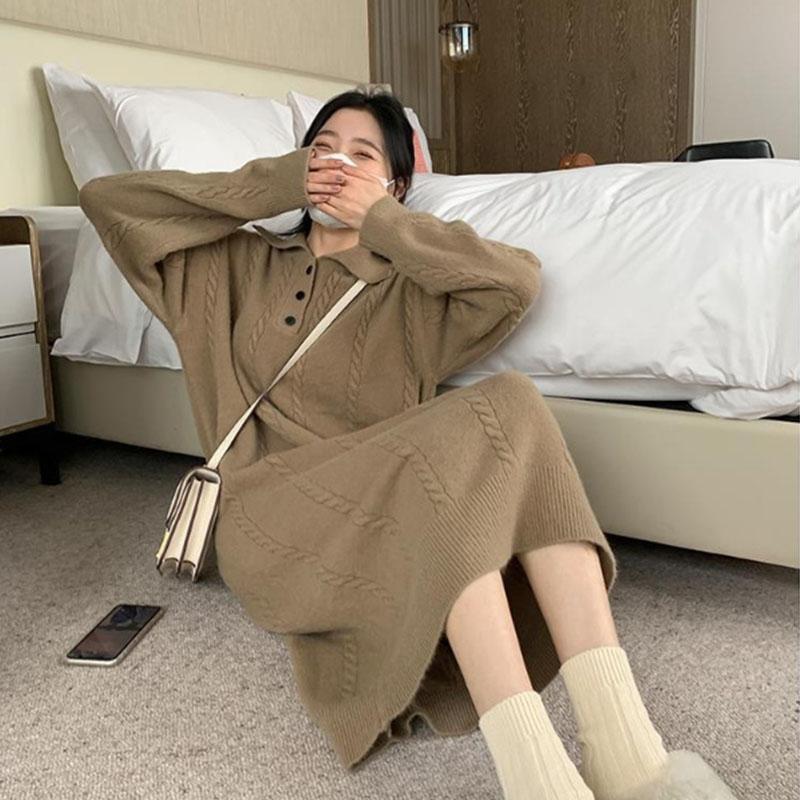 Pullover Kleid Frauen 2023 Frühling und Herbst High Grade Gefühl Kleine Lose Temperament Französisch Gestrickte Pullover Kleid Weibliche