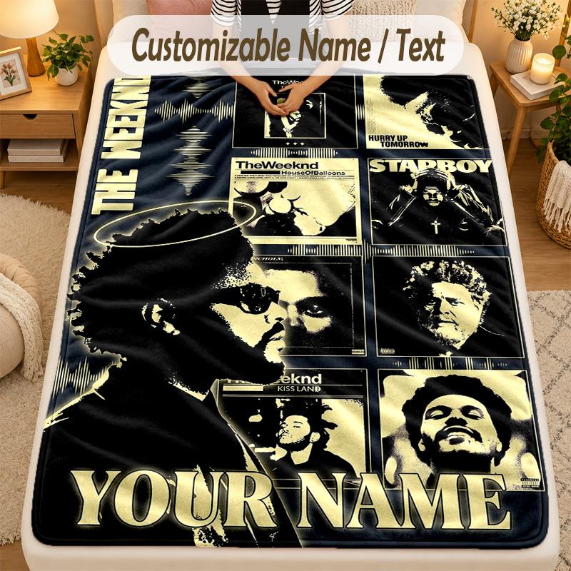 FlaneldeckeThe Weeknd Benutzerdefinierter Name Text Personalisierte Weiche Warme Überwurfdecke Heimdekoration Geschenk