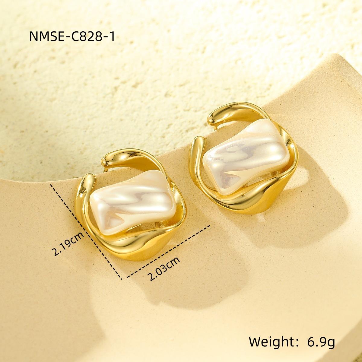 GEMCHIC Women s French Retro Fashion Titanium Steel Irregular Geometric Pearl Inlaid Light Luxury Earrings