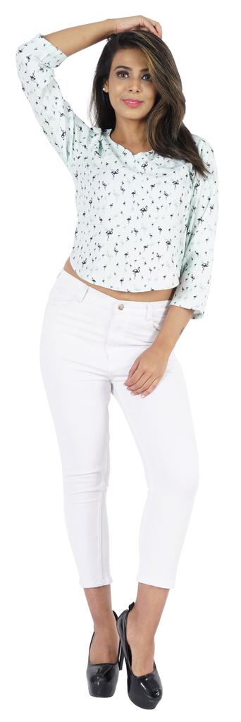 Bimba Womens 3 4th Sleeve Short Top Sweetheart Neck Top Printed Summer