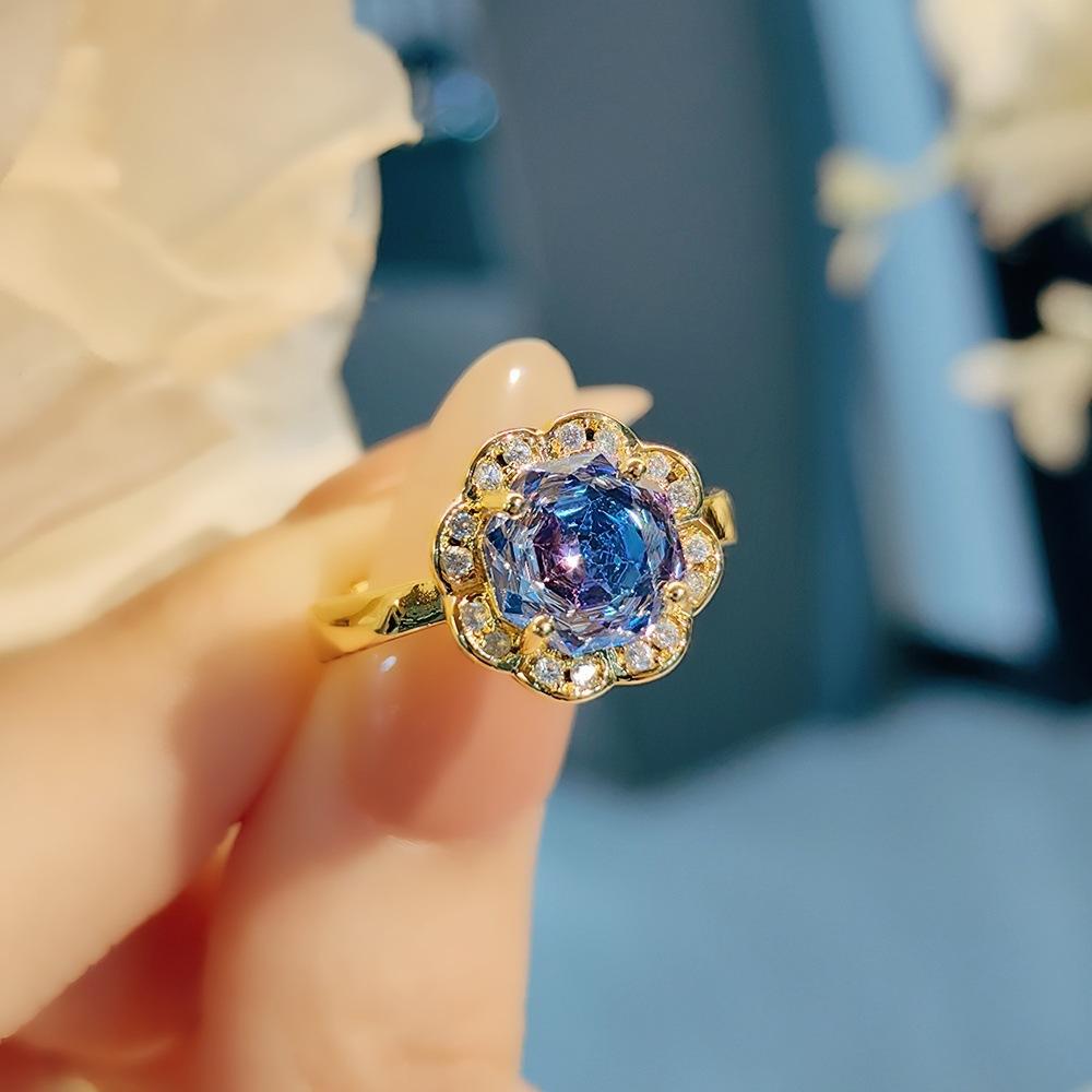 Exquisite Colorful Octagon Millennium Rose Cut Paraiba Ring Set Light Luxury High Carbon Diamond Redstone Stud Earrings Pendant