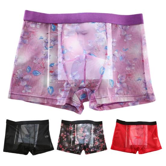 Men Sexy Underpants Ultra-thin Transparent Mesh Boxer Briefs See Through Stretchy Underwear for Daily Wear Home