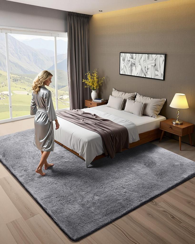 Indoor Plush Area Rugs, 2.44 X 3.05m Soft Plush Carpet, Furry Shag Area Rugs for Living Room, Bedroom, Sunroom, Modern Home Decor Aesthetic,