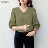 Blusa casual da donna a maniche 3/4 a tinta unita con scollo a V e vestibilità ampia