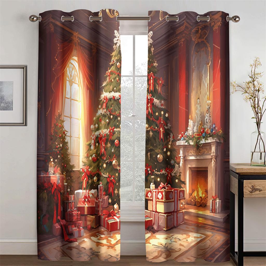 Utsökt Lyxdekor Tecknad Julgransgardiner 2 st Vardagsrum Sovrum Balkong Kök Fönsterdekor Tidsbegränsat erbjudande