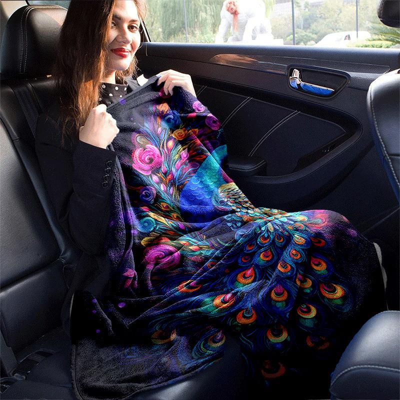1pc Colorful Peacock Printing Lightweight Flannel Blanket, Comfortable and Warm Blanket, for Camping Sofa Bed and Couch Office, Gift