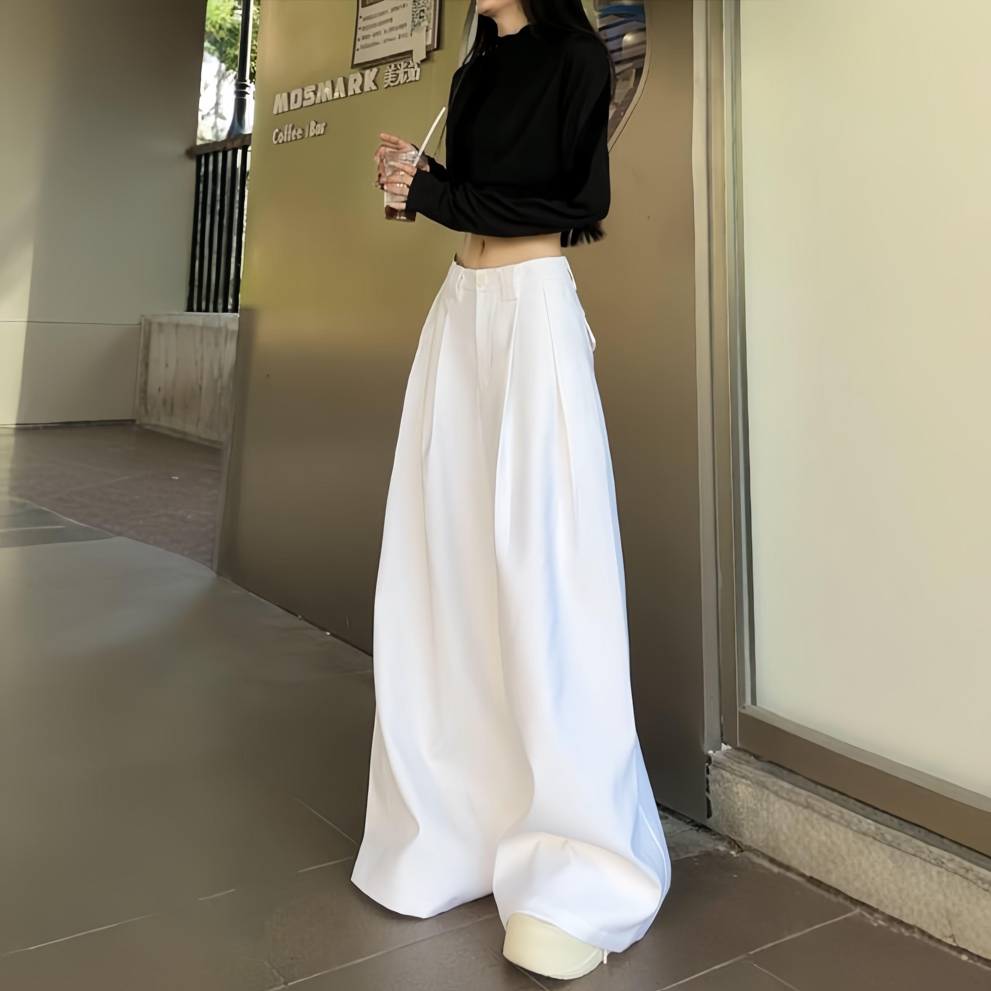 

Весенне-осенние брюки от костюма высокого класса белого цвета для женщин с высокой посадкой, драпировкой, длиной до пола, прямого кроя, широкие, удлиненные, повседневные XL белый