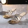 Fashion Bling Luxury Rhinestone Decoration Brand Slippers Women Fashion Transparent PVC Narrow Band Slide Sandals Sexy Party Dress Shoes
