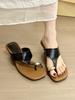 Fishing Hot Girl Feeling! Retro Square Head Set Toe Flip-flops Female Summer Metal Buckle Word with Thick Heel Sandals