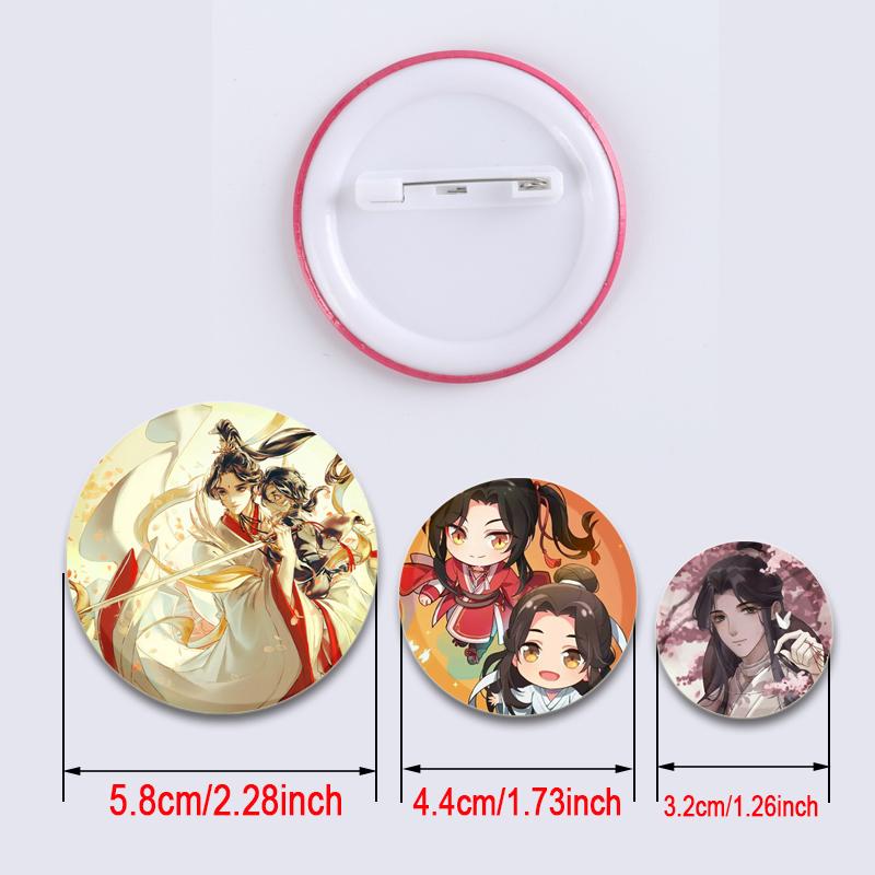 32/44/58 mm Anime Heaven Official's Blessing Badge Hua Cheng/Xie Lian Cartoon-Broschen, handgefertigt, niedliche Emaille-Anstecker als Schmuck, Geschenk-Accessoire
