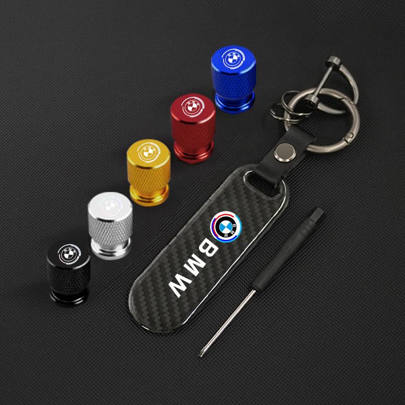 Carbon fiber Tire Valve Stems Cap Keychain Style Wheel Air Valve Cover For BMW 50th Anniversary 3 5 7 Series E83 F16 E70 Sticker GA3