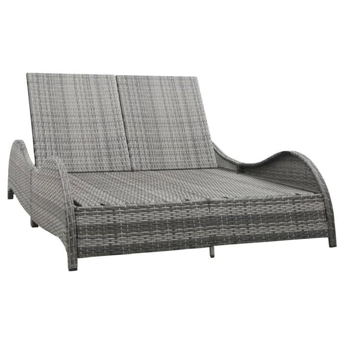 VidaXL Chaise longue double avec coussin Résine tressée Anthracite