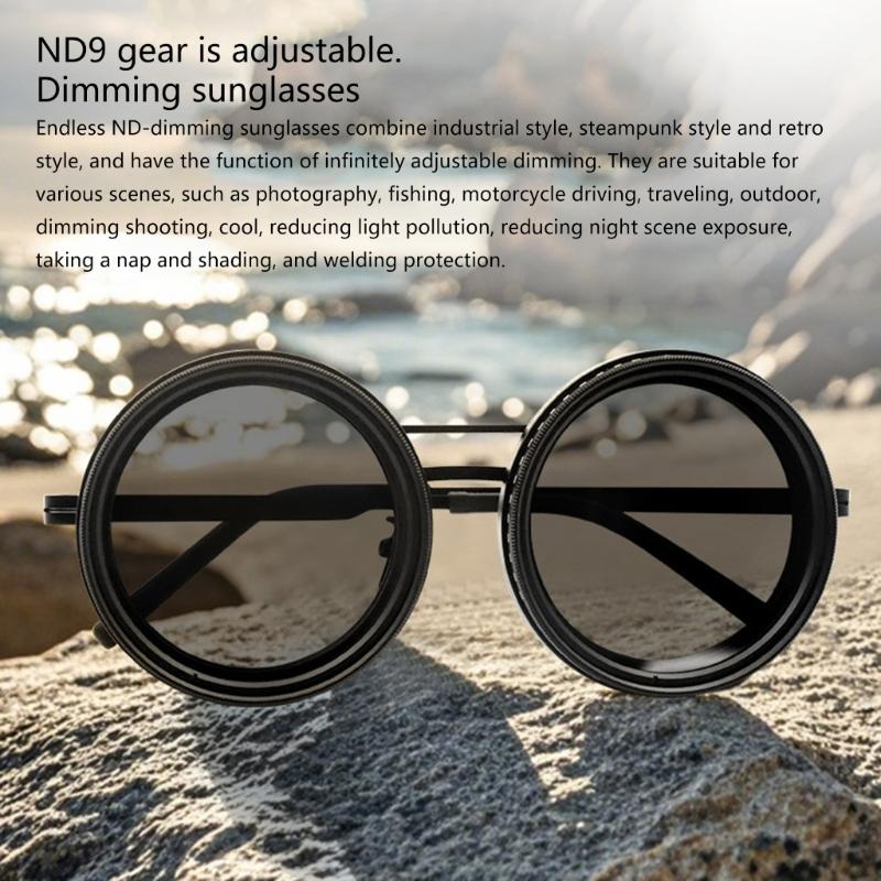 Retro Steampunk Round Polarized Sunglasses with UV400 Protection Adjustable Dimming Glasses for Men & Women Unisex
