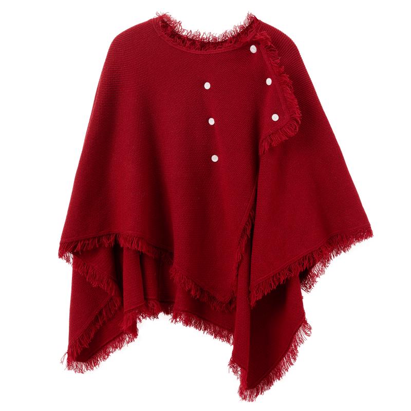 

Women s Retro Wine Red Fringed Knitted Shawl One Size
