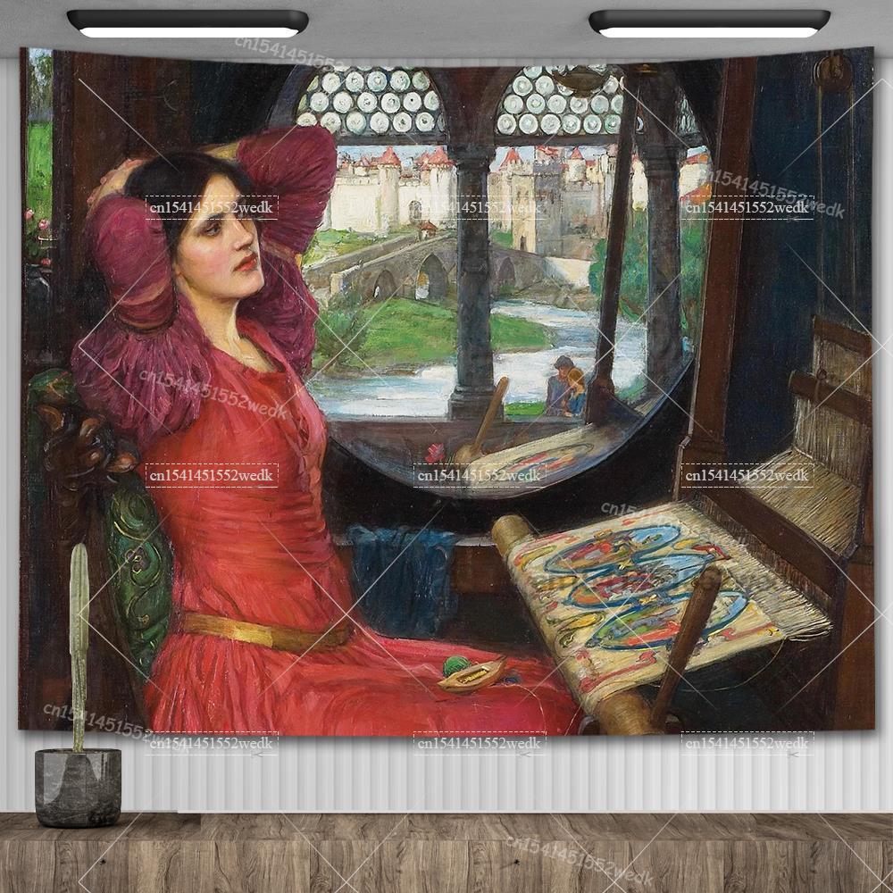 John William Waterhouse Artworks The Lady of Shalott Tapestry Wall Hanging Oil Paintings Home Decoration Aesthetic Tapestries