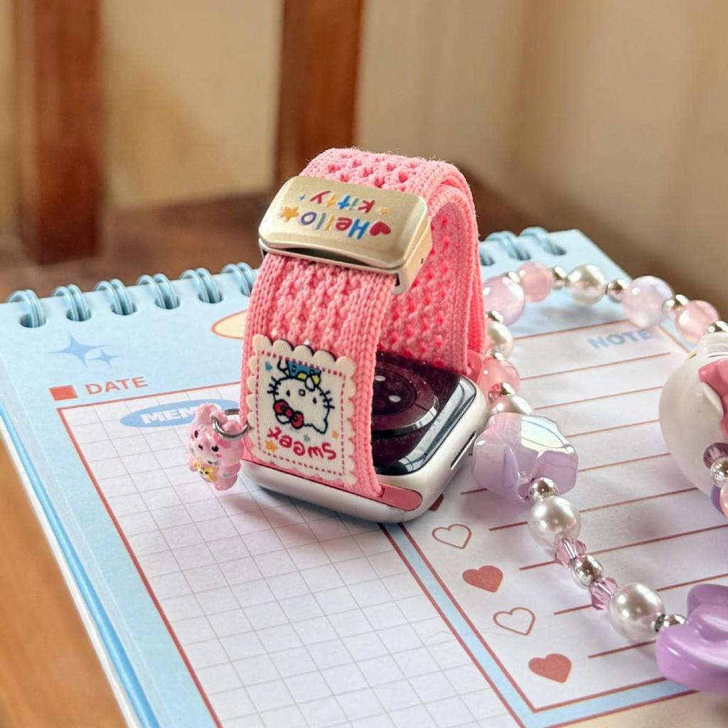 Compatible Apple S11 Watch Band: Breathable Woven Cartoon Pendant with Magnetic Buckle for iWatch 1098765SE