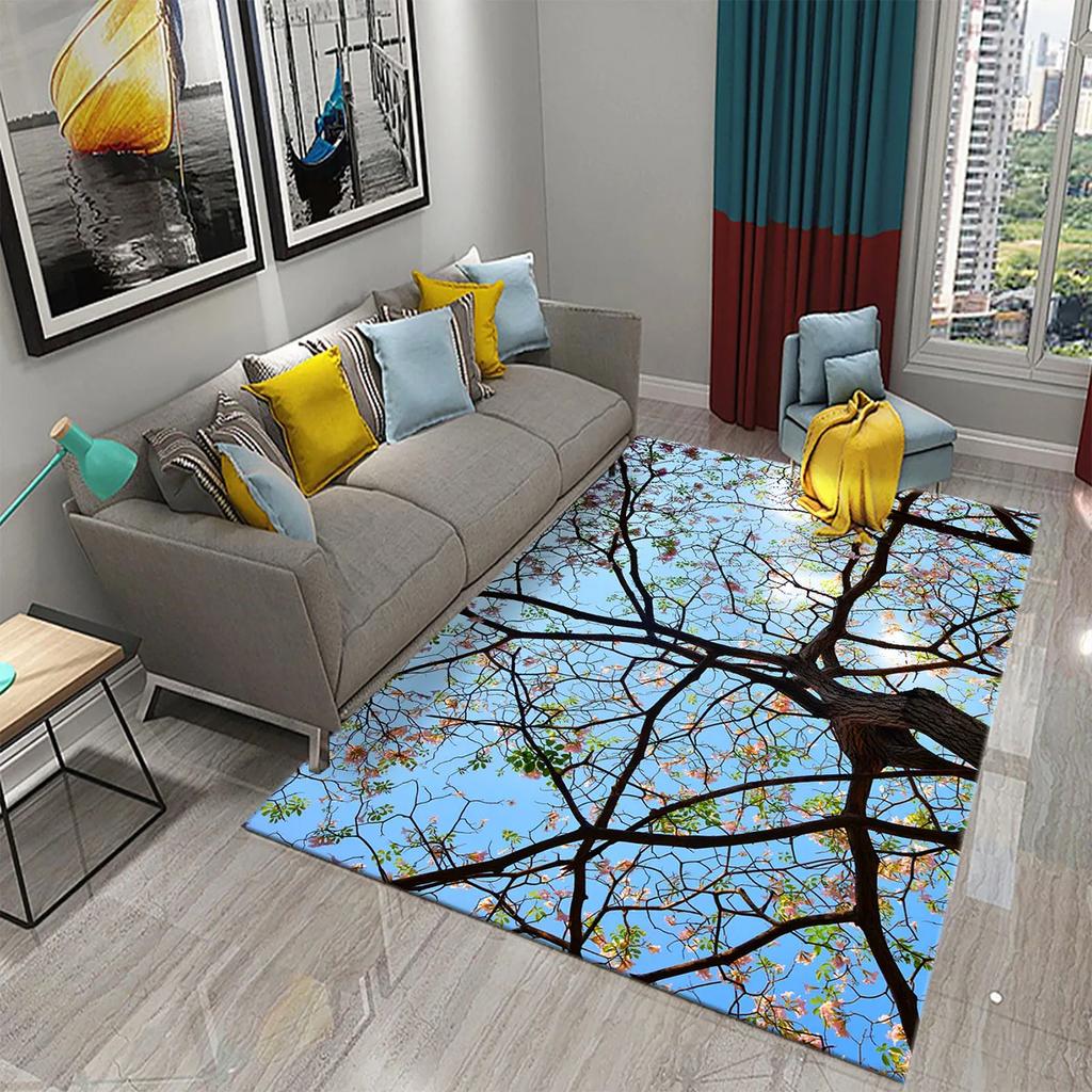 3D Branch Carpet Winter Tree Without Leaves Pattern Carpet Doormat Kitchen Bathroom Anti-Slip Living Room Bedroom Floor Mat Rug
