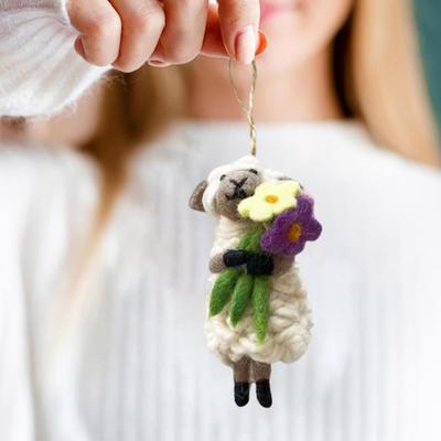 Felt Sheep Ornament Handcrafted Lamb Decoration Fluffy Curly Sheep Hanging Ornament