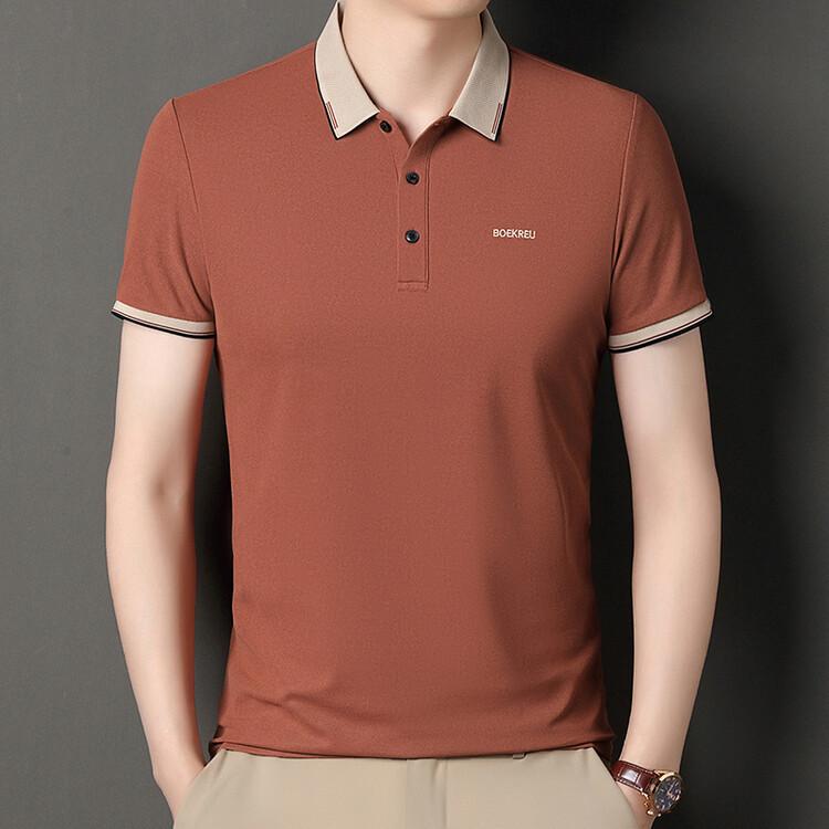 Einfarbiges Revers Kurzarm-T-Shirt für junge und mittelalte Männer Locker Lässig Poloshirt Oberteil