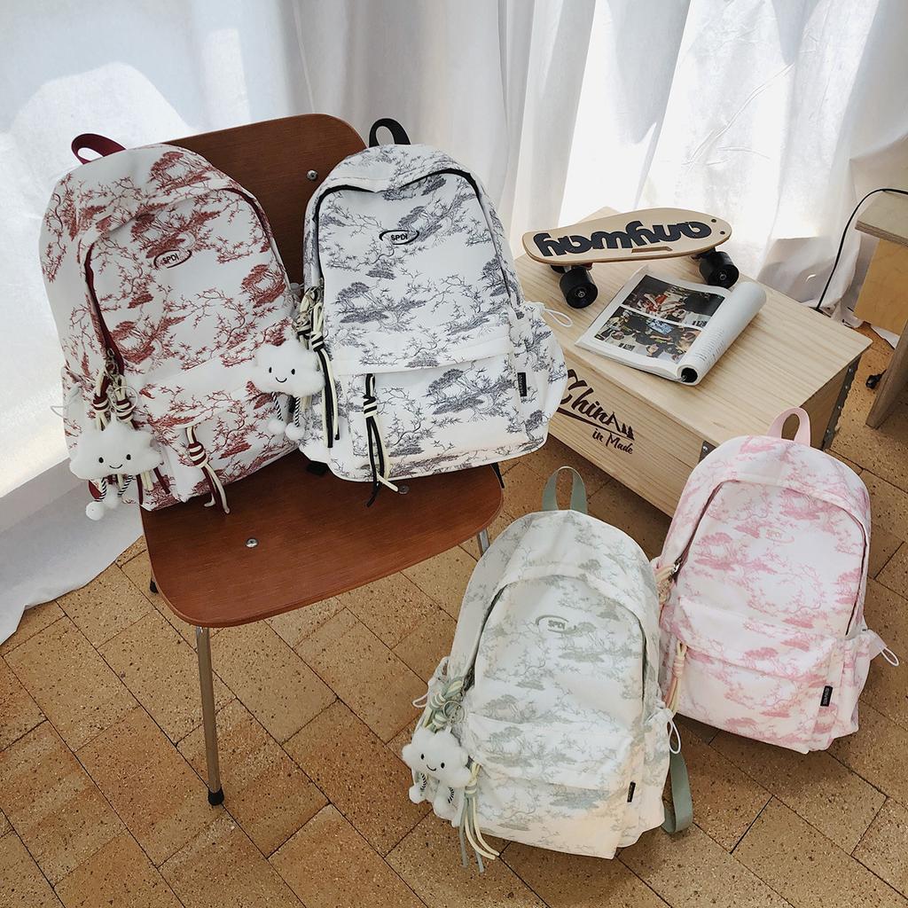 Schoolbag High-value National Style Ink Backpack Simple and Trendy Campus Style Student Schoolbag Large Capacity Lightweight Burden-reducing Backpack