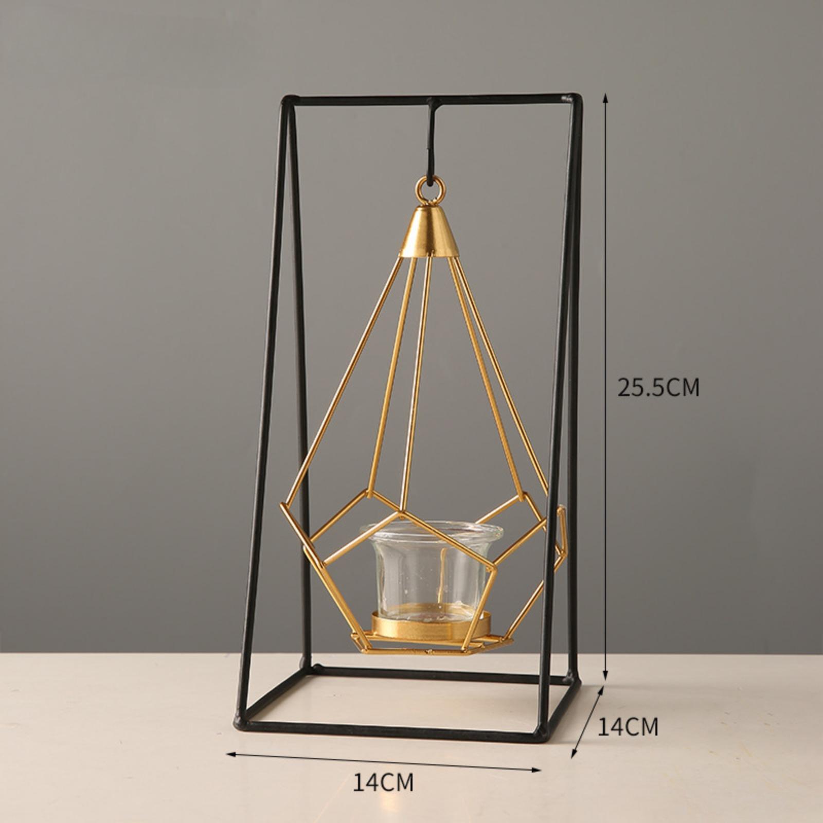 

Геометрический свободно качающийся подсвечник для чайной свечи, декоративный современный подвесной фонарь, настольный центральный элемент B золотой