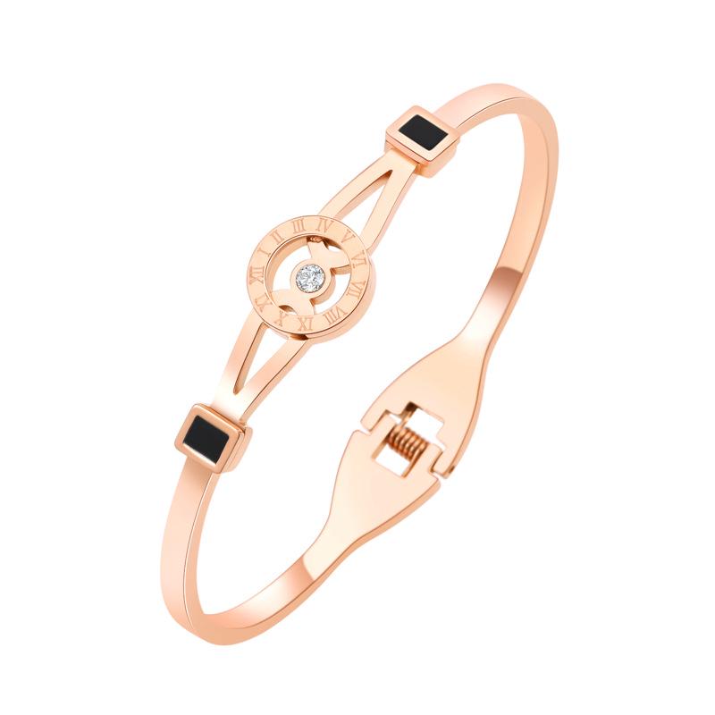 Roman Numeral Diamond-Inlaid Stainless Steel Women's Bangle - Simple, Versatile Luxury Design
