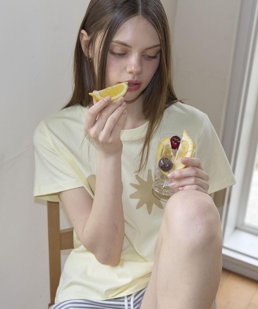 Nyuyogwogseu Apple Print Short Sleeve T-Shirt_Lemon