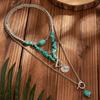 Retro Imitation Turquoise Cow Head Collarbone Necklace, Exotic Ethnic Style Cactus Stacked With Beaded Necklace