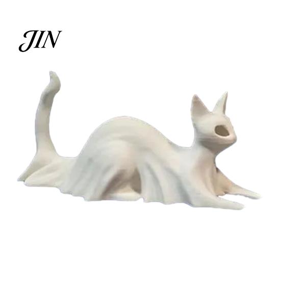 Unique Spooky Cat Display 3D Printed Ghost Statues, Halloween Haunted Kitten Figurines with Hollow Eyes Durable Statue & Flowing Drapes, Matte