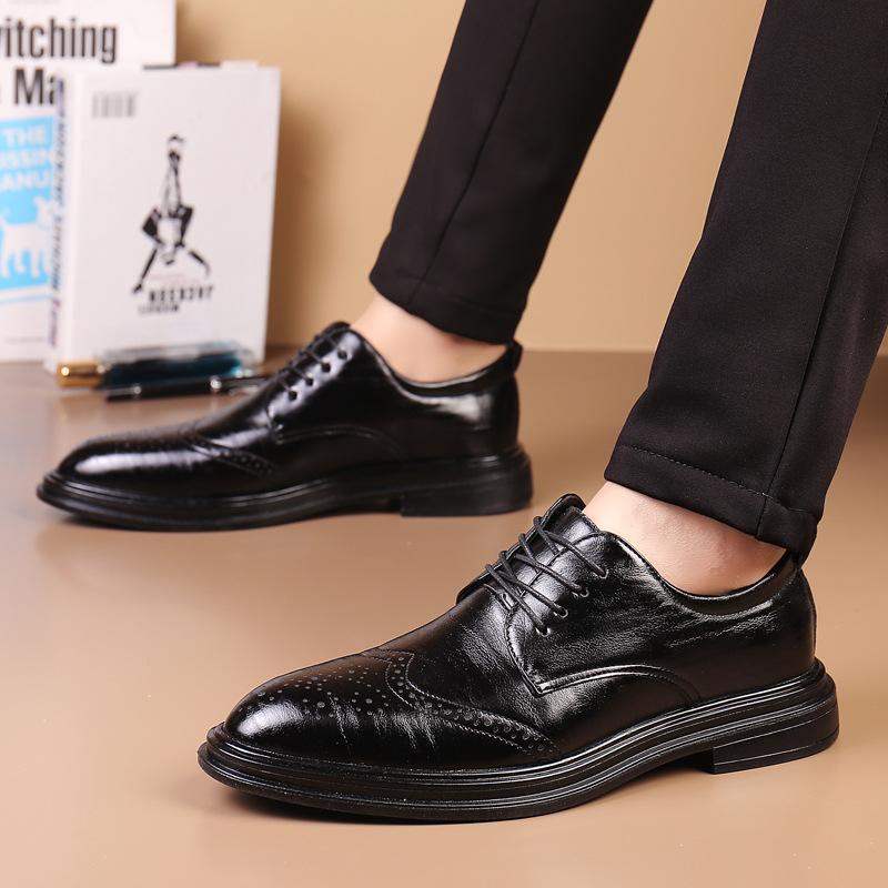 

Новые мужские повседневные туфли из мягкой кожи с толстой подошвой и мягким верхом, официальная одежда, деловая рабочая обувь, свадебная мода, универсальная мужская обувь 45 чёрный