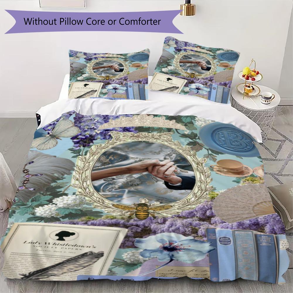 Bridgerton Pattern Bedding,Quilt Set Quilt Cover Pillowcase Home Birthday Gift(1 * duvet cover + 2 * pillowcase, without core)_lx