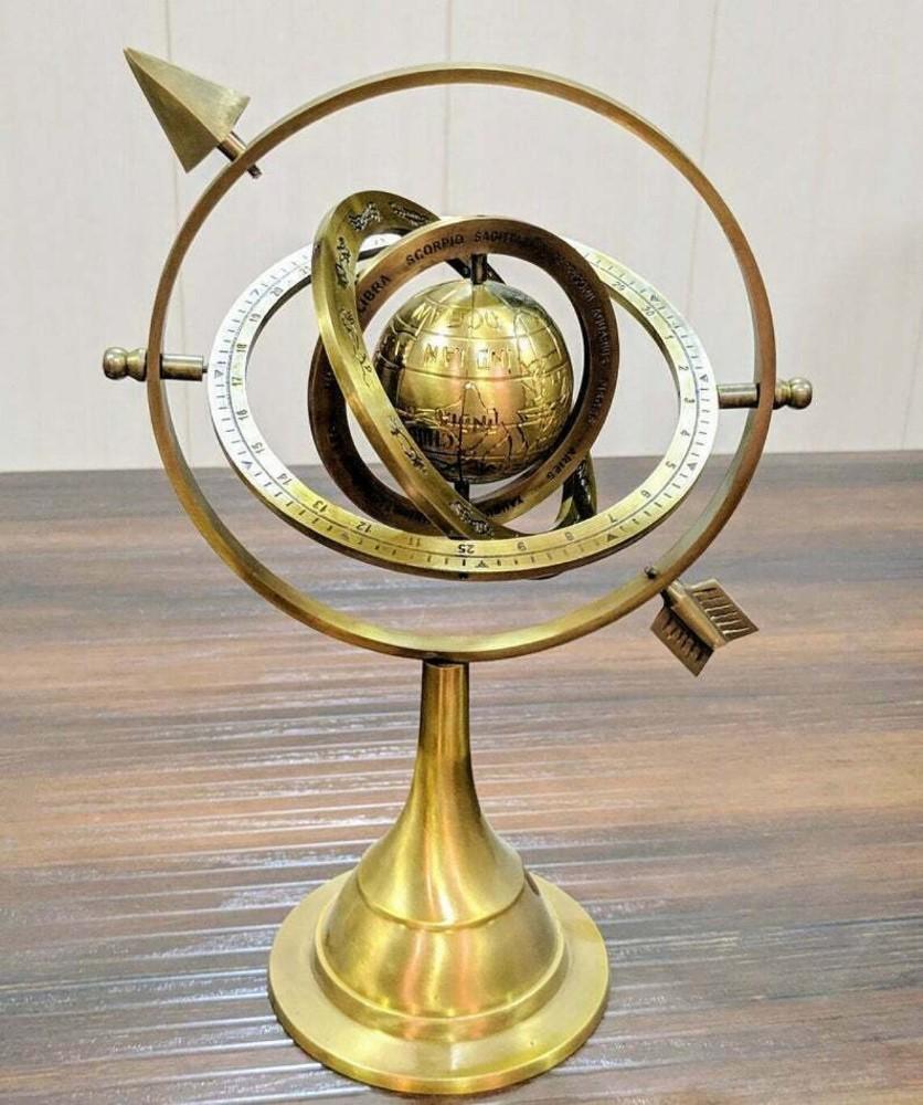 Vintage Brass Armillary Sphere 11" Antique Astrolabe Table Top World Globe Gift