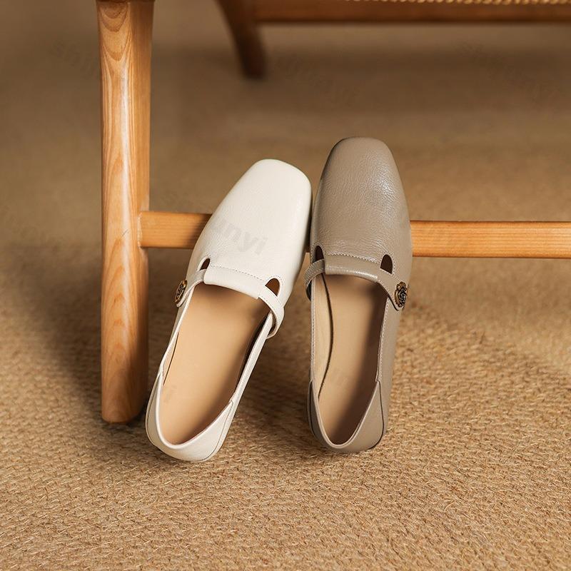 Retro Women High Heels Casual Soft Sole Square Toe Slip on Shoes Elegant Medium Heel Women's Shoes Lightweight Loafers Shoes