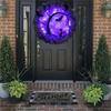 A84X-Halloween Wreaths For Front Door, 11.8Inch Lighted UP Bat And Cat Halloween Wreath With Purple LED Lights Durable
