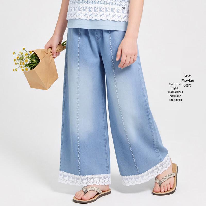 Disney Girls' Faux 2-Piece Lace Top & Denim Pants Set