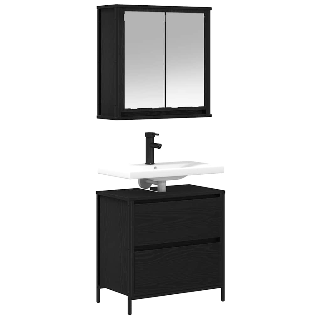 2 Piece Bathroom Furniture Set Black Oak Look Engineered Wood