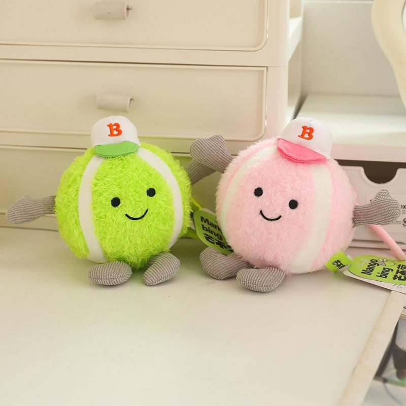 New Funny Decompress The Rebound Tennis Plush Pendant Soft Elastic Cartoon Smile Tennis Doll Kawaii Keychain Backpack Pendant