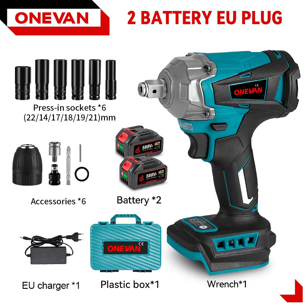 ONEVAN Torque Brushless Electric Impact Wrench 1/2 Inch Cordless Electric Wrench Power Tools For Makita 18V Battery