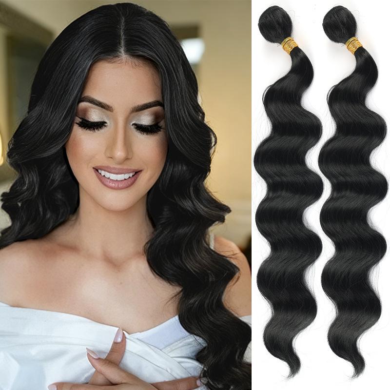 Synthetic Fiber Black Body Wave Hair Extensions - 100g Bundles with Large Wave Snake Curl Wigs