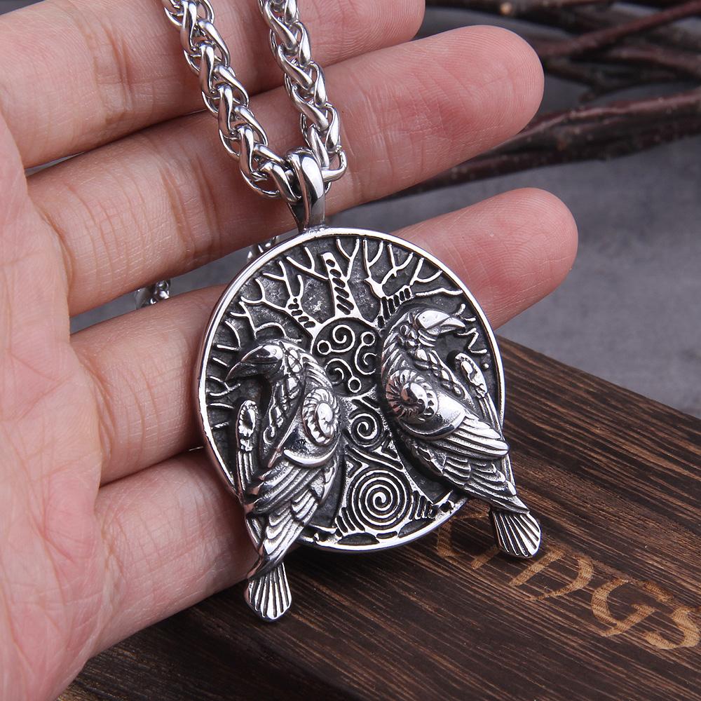 Norse Odins Ravens Huginn Muninn Pendant Tree of Life Necklace Viking Talisman