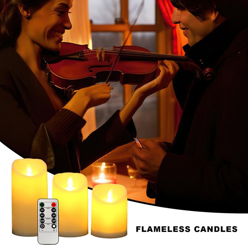 Flickering Flameless Candles 3X Battery Operated Flickering Led Candles With Remote Flameless Wax Pillar Candles Light