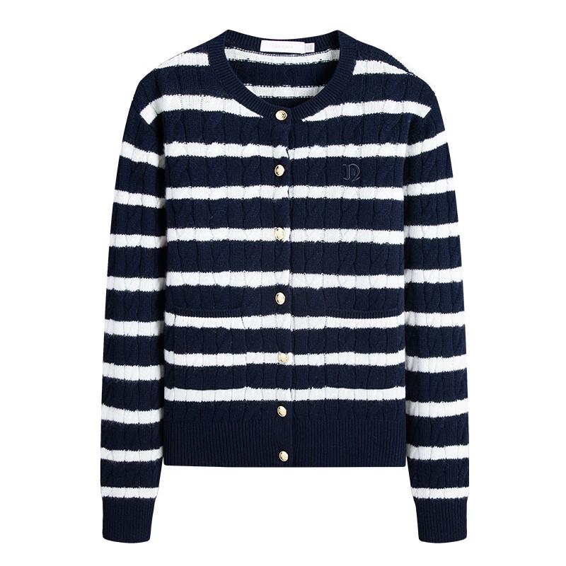 Navigare Women's Crew Neck Striped Knitted Cardigan