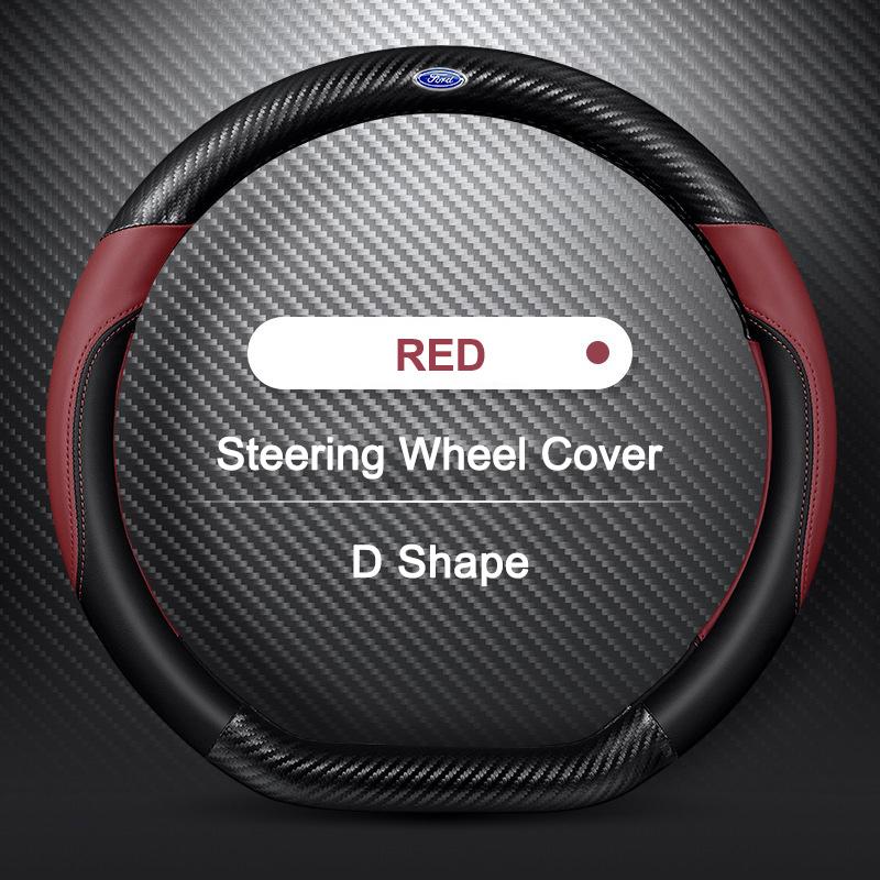 38CM Carbon Fiber Texture Car Steering Wheel Cover For Ford Mustang Fiesta Focus Mondeo Kuga Ecosport Edge Explorer F150 Sticker RM9