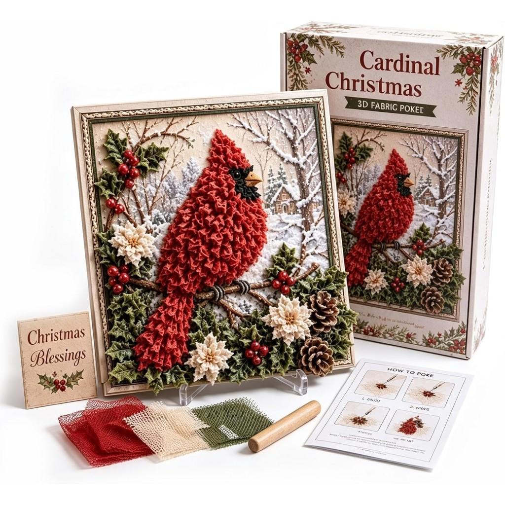 3D Christmas Handmade Fabric Poke Art Kit with Wreath Design: DIY Holiday Craft with Simple Illustrated Guide Vintage Seasonal Decoration for Adults