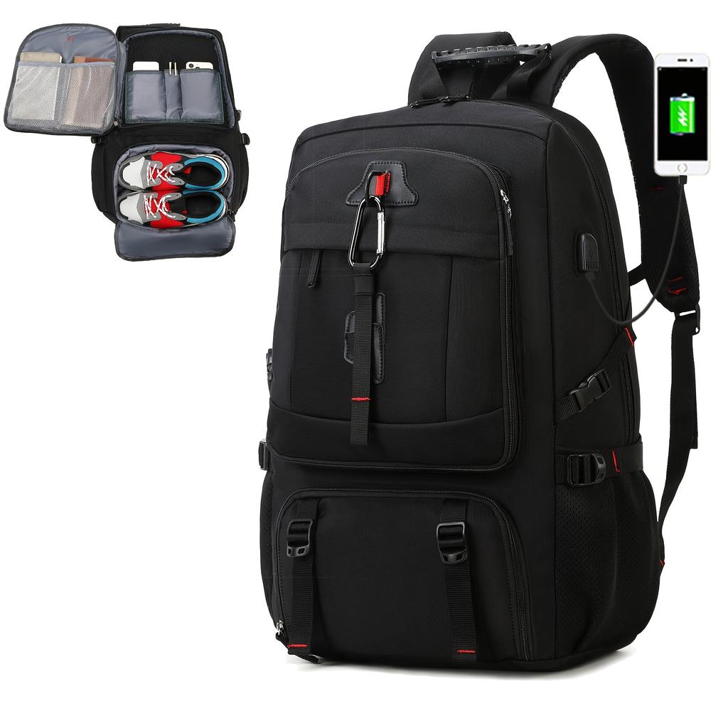 Spacious 17-inch Laptop Backpack For Travel, Camping, And Outdoor Activities, With Separate Compartment For Shoes, Suitable For Both Men And Women.