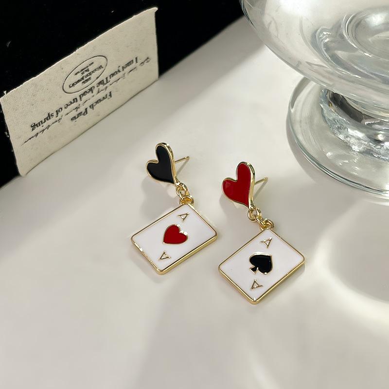 Fashionable Creative Earrings With Spades And Red Peach Pendant Earrings